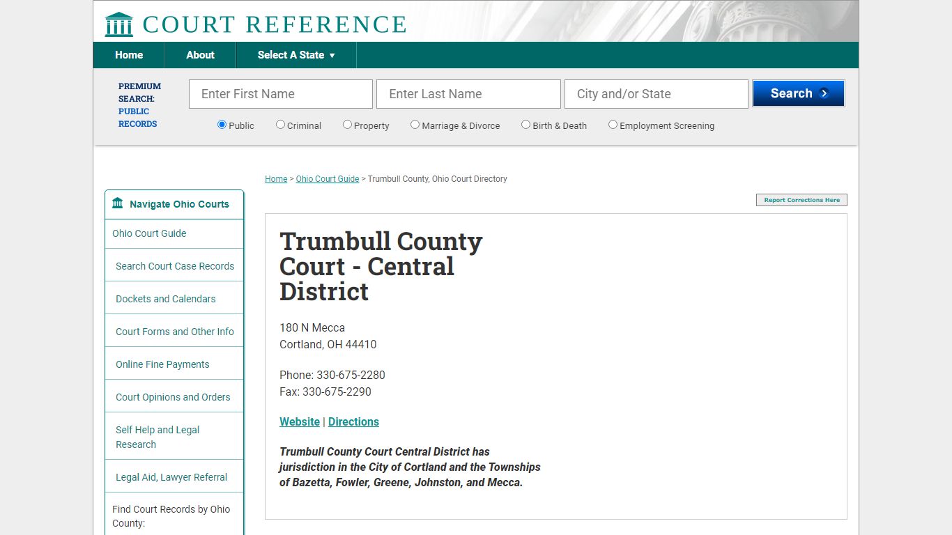 Trumbull County Court - Central District - CourtReference.com