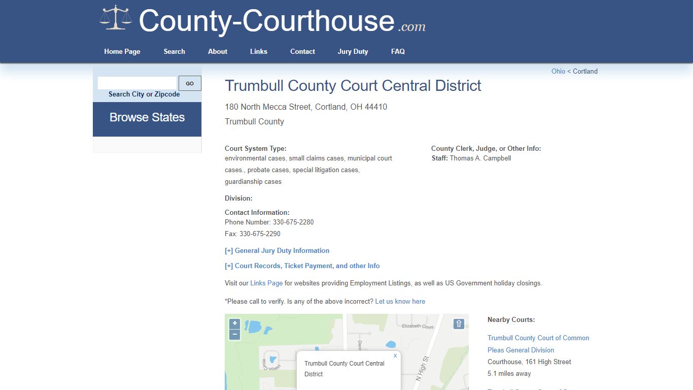 Trumbull County Court Central District in Cortland, OH - Court Information