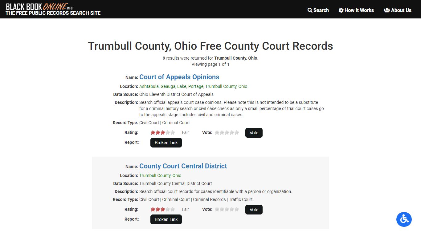 Trumbull County, Ohio Free County Court Records - Black Book Online